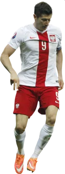a man in a red and white soccer uniform