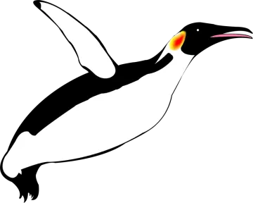 a black and white penguin flying in the air