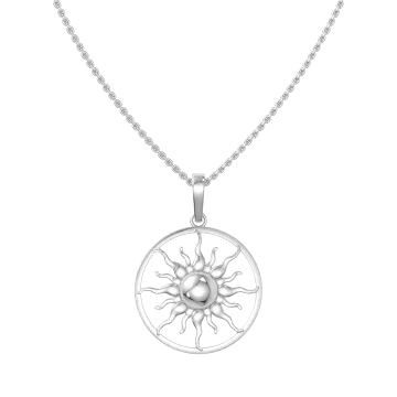 a silver sun pendant on a white background