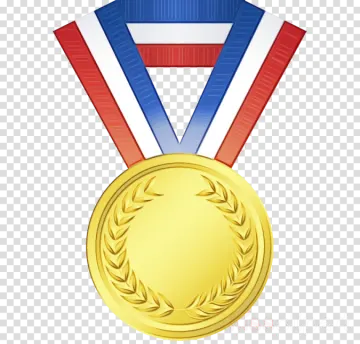 a gold medal with red, white and blue ribbons