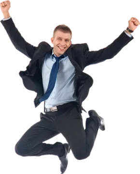 a man in a suit and tie jumping