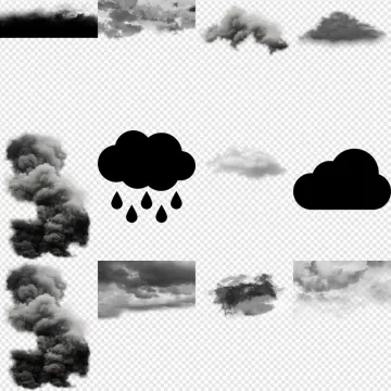 a set of black and white clouds with drops