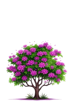 a tree with pink flowers and green leaves