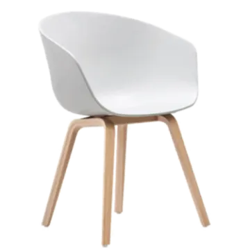 an image of a white chair with wooden legs