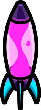 a pink and blue rocket on a white background