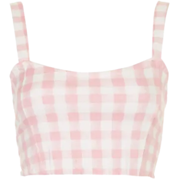a pink and white checkered crop top