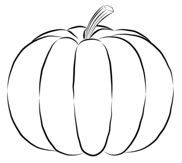 a black and white drawing of a pumpkin