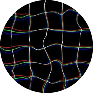a black circle with colorful lines in the center