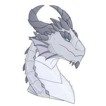 a drawing of a white dragon with blue eyes