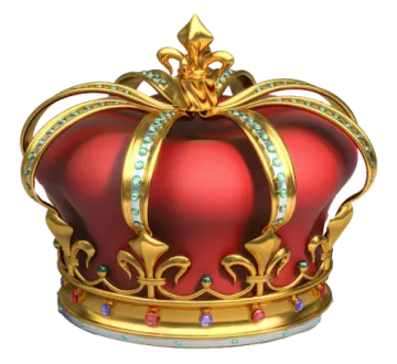 a red and gold crown with jewels on it