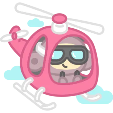 a pink helicopter flying through the sky