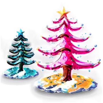 three colorful christmas trees on a white background
