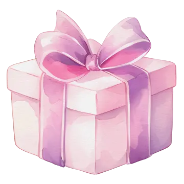 a watercolor gift box with a pink bow