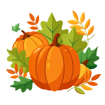 a bunch of pumpkins with leaves