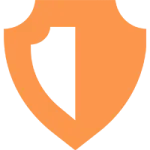an orange shield with a white background