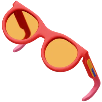 a pair of red sunglasses with yellow lenses