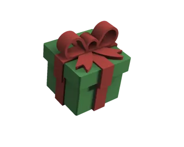 a green gift box with a red bow