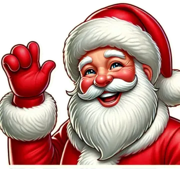 a santa claus pointing at the camera