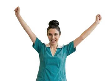 a woman with her arms in the air