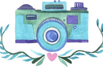 a watercolor drawing of a camera