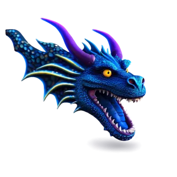 a blue dragon head with yellow eyes