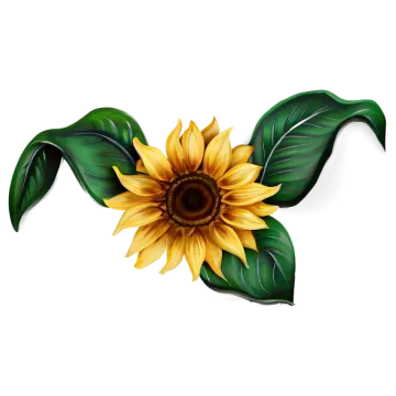a sunflower with green leaves on it