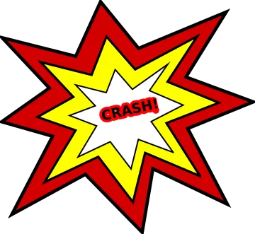 a red and yellow star with the word crash on it
