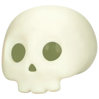 a white skull with green eyes