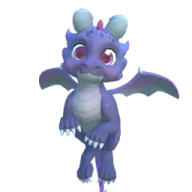 a blue and purple dragon with red eyes