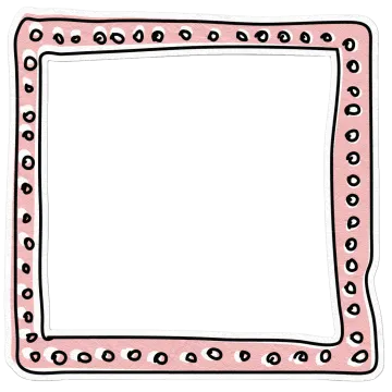 a pink and black square frame with circles around it
