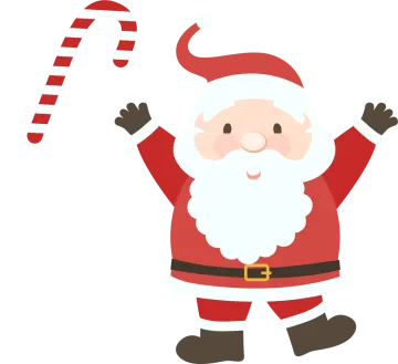 a santa claus holding a candy cane
