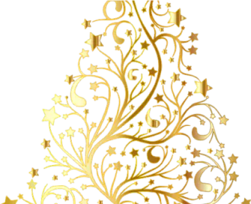 a gold christmas tree with stars on it