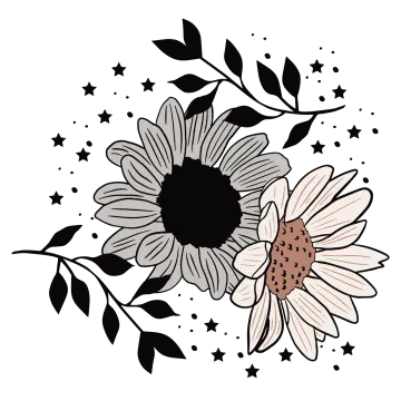 a black and white flower on a white background