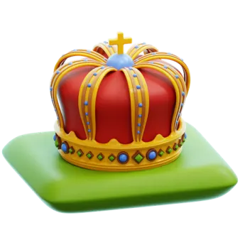 a red crown sitting on top of a green square