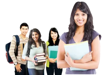 a group of students with books
