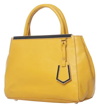 a yellow handbag on a white background