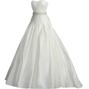 a white wedding dress on a manne