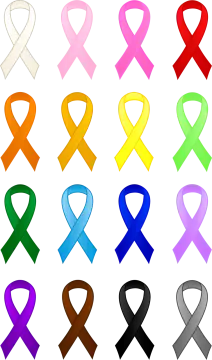 a set of six different colored ribbons