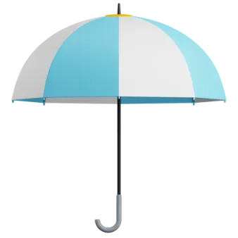 a blue and white umbrella on a white background