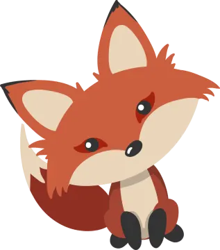 a red fox sitting down on the ground