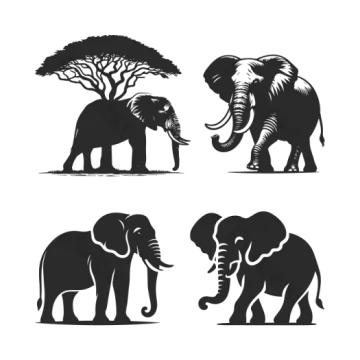 set of elephant silhouettes