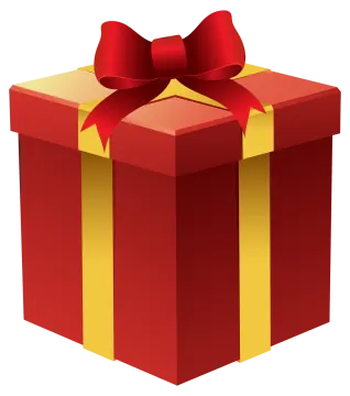 a red and gold gift box with a bow
