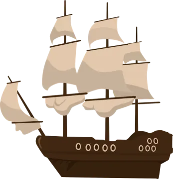 a pirate ship with sails