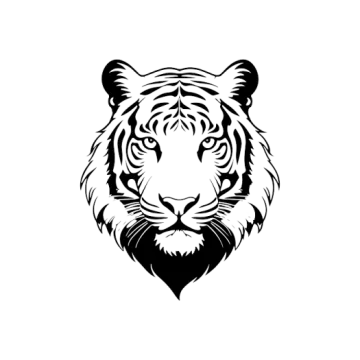 a black and white tiger's head
