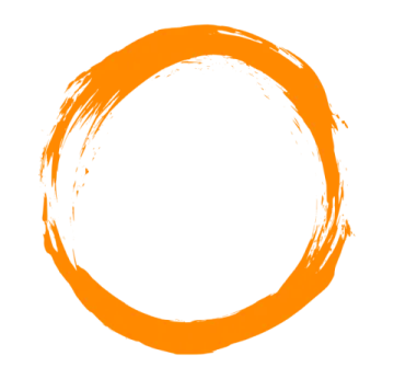 an orange circle with a white background