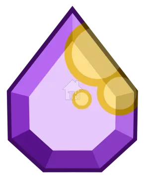 a purple diamond with two gold coins