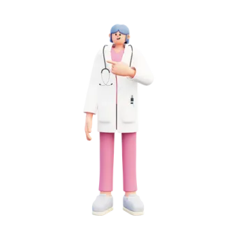 a female doctor in a white coat and pink pants