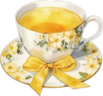 a cup and saucer with a yellow bow