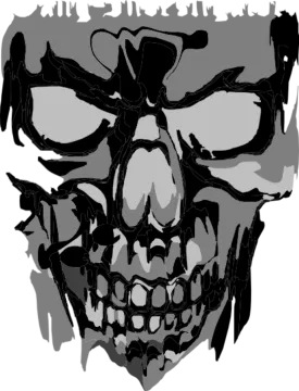a black and white drawing of a skull