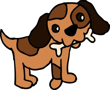 a cartoon dog with a bone in its mouth